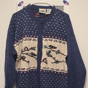 Northern Reflections Cartigan Button Front Christmas Sweater Birds 90s Size XL
